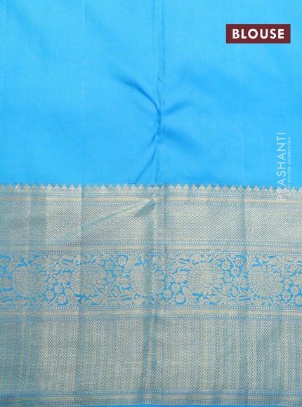 Pure kanjivaram silk saree mild purple and cs blue with allover zari woven brocade weaves and long zari woven border