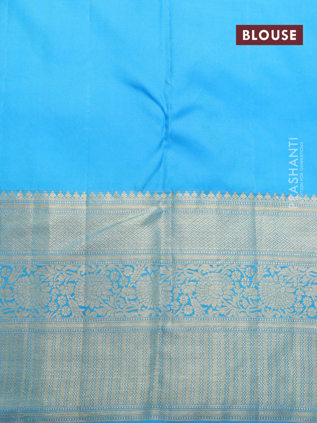 Pure kanjivaram silk saree mild purple and cs blue with allover zari woven brocade weaves and long zari woven border