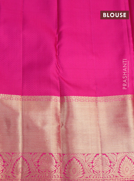 Pure kanjivaram silk saree yellow and pink with allover zari woven brocade weaves and long zari woven border