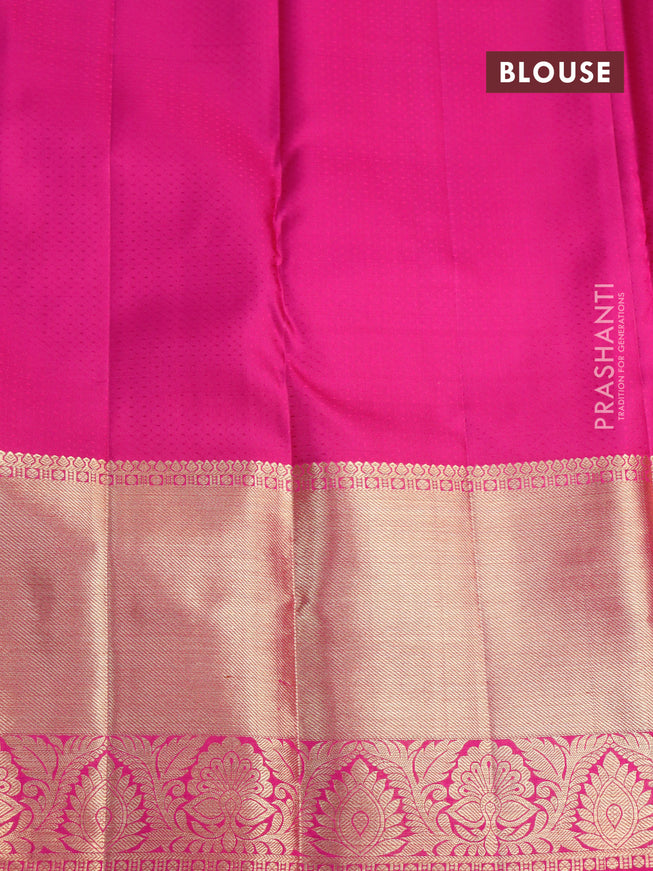 Pure kanjivaram silk saree yellow and pink with allover zari woven brocade weaves and long zari woven border