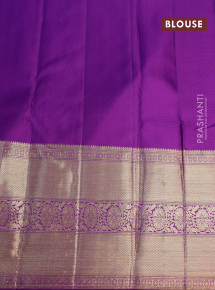 Pure kanjivaram silk saree light blue and violet with allover zari woven brocade weaves and long zari woven border