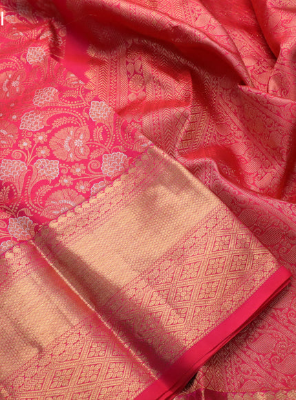 Pure kanjivaram silk saree dual shade of pink with allover zari woven floral brocade weaves and long zari woven border