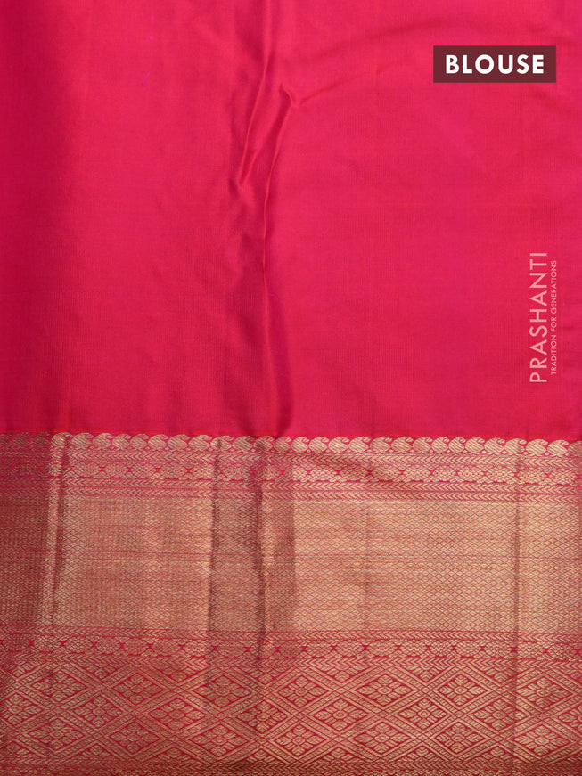 Pure kanjivaram silk saree dual shade of pink with allover zari woven floral brocade weaves and long zari woven border