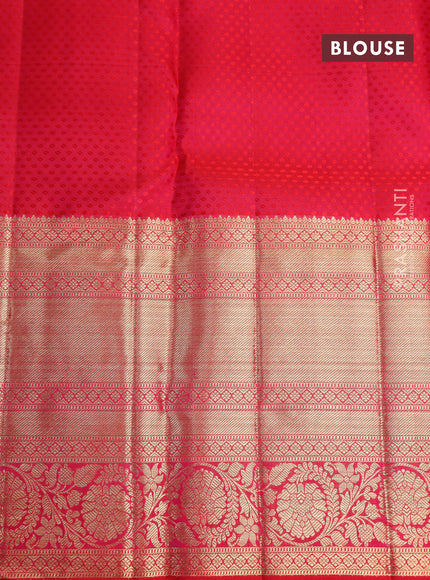 Pure kanjivaram silk saree blue and pink with allover zari woven brocade weaves and long zari woven border