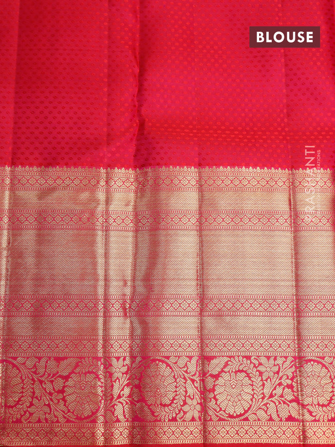 Pure kanjivaram silk saree blue and pink with allover zari woven brocade weaves and long zari woven border