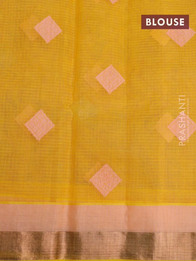 Pure zari kota saree peach orange and yellow with allover copper zari weaves and copper zari woven border