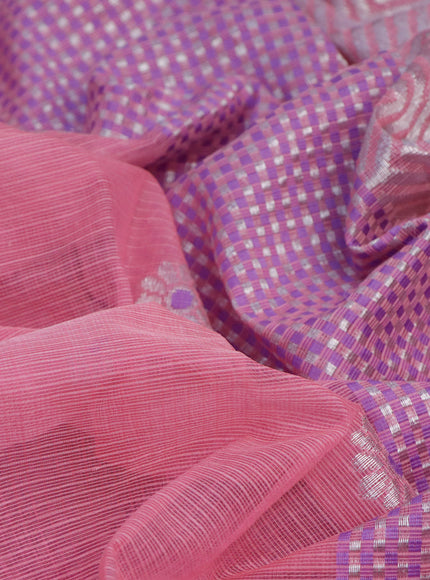 Pure zari kota saree light pink and violet with silver zari woven buttas and silver zari woven border