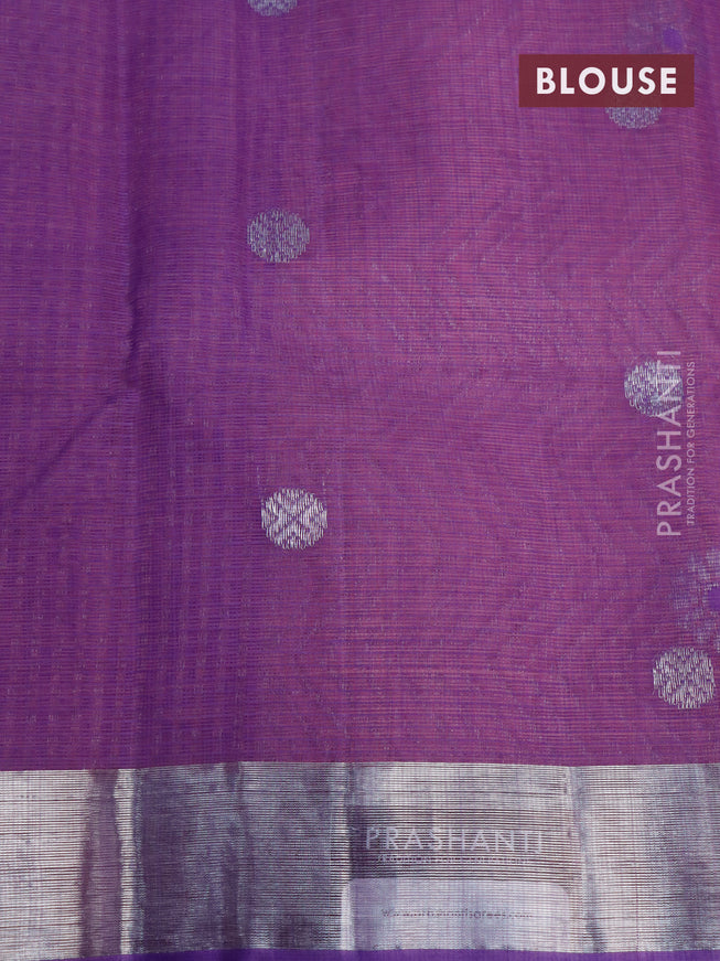 Pure zari kota saree light pink and violet with silver zari woven buttas and silver zari woven border