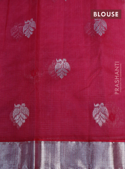 Pure zari kota saree pastel pink and pink with thread & silver zari woven buttas and silver zari woven border