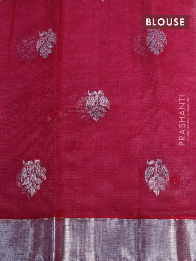 Pure zari kota saree pastel pink and pink with thread & silver zari woven buttas and silver zari woven border