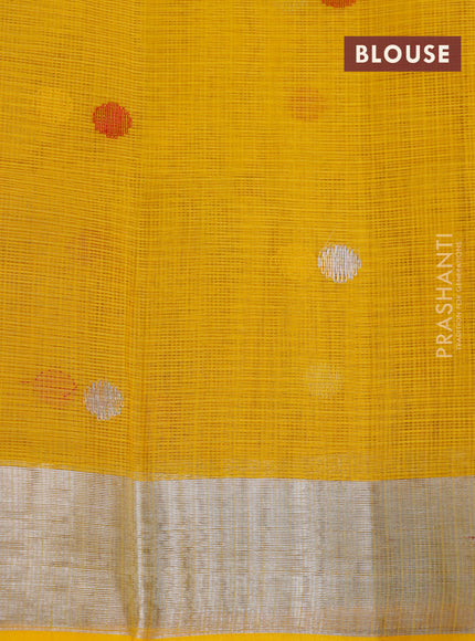 Pure zari kota saree pastel brown shade and yellow with silver zari woven buttas and silver zari woven border