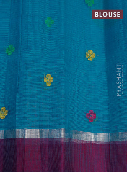 Pure zari kota saree baby pink and magenta pink teal blue with thread & silver zari woven buttas and silver zari woven simple border