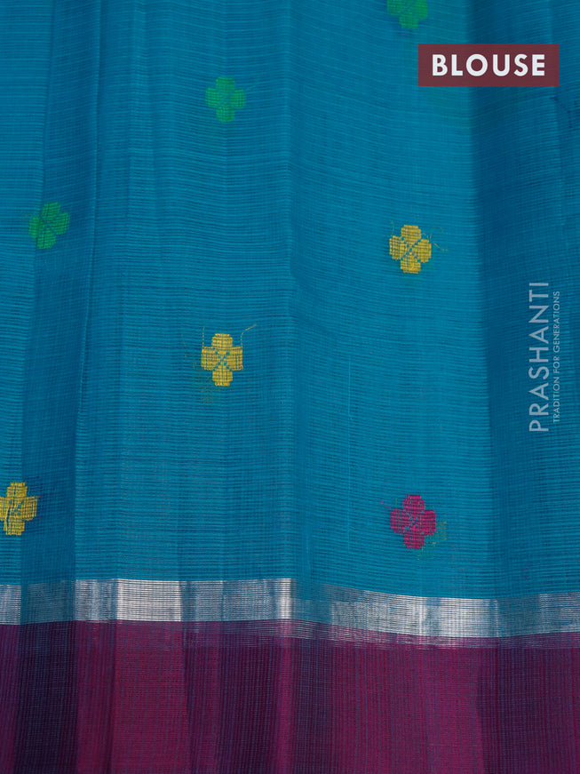 Pure zari kota saree baby pink and magenta pink teal blue with thread & silver zari woven buttas and silver zari woven simple border