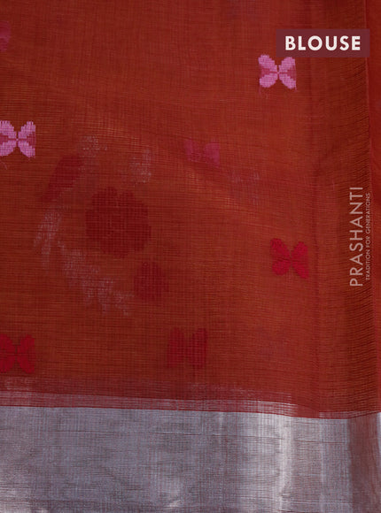 Pure zari kota saree yellow and pastel maroon with thread & silver zari woven buttas and silver zari woven border