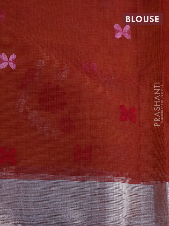 Pure zari kota saree yellow and pastel maroon with thread & silver zari woven buttas and silver zari woven border