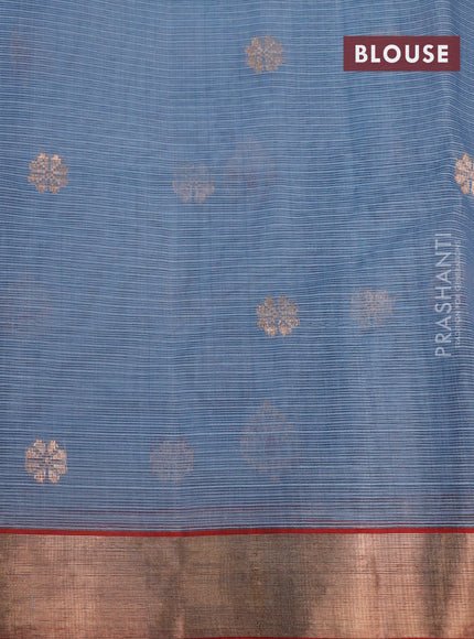 Pure zari kota saree bluish grey and maroon with thread & copper zari woven buttas and copper zari woven border