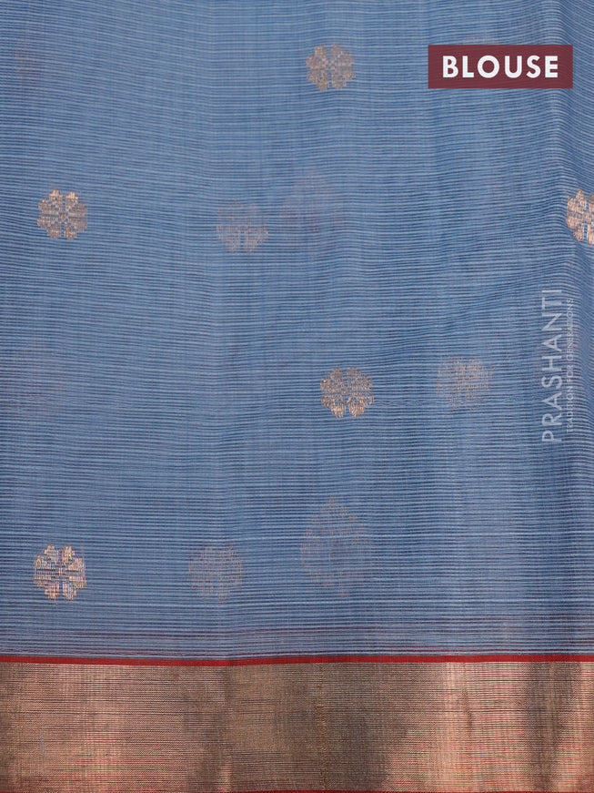 Pure zari kota saree bluish grey and maroon with thread & copper zari woven buttas and copper zari woven border