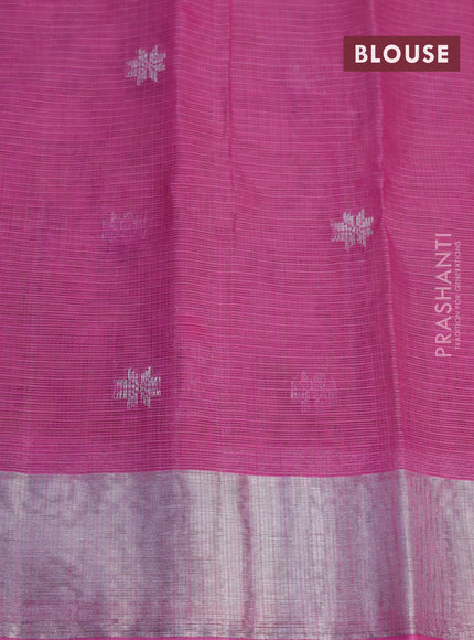 Pure zari kota saree elaichi green and pink with thread & silver zari woven floral buttas and silver zari woven border