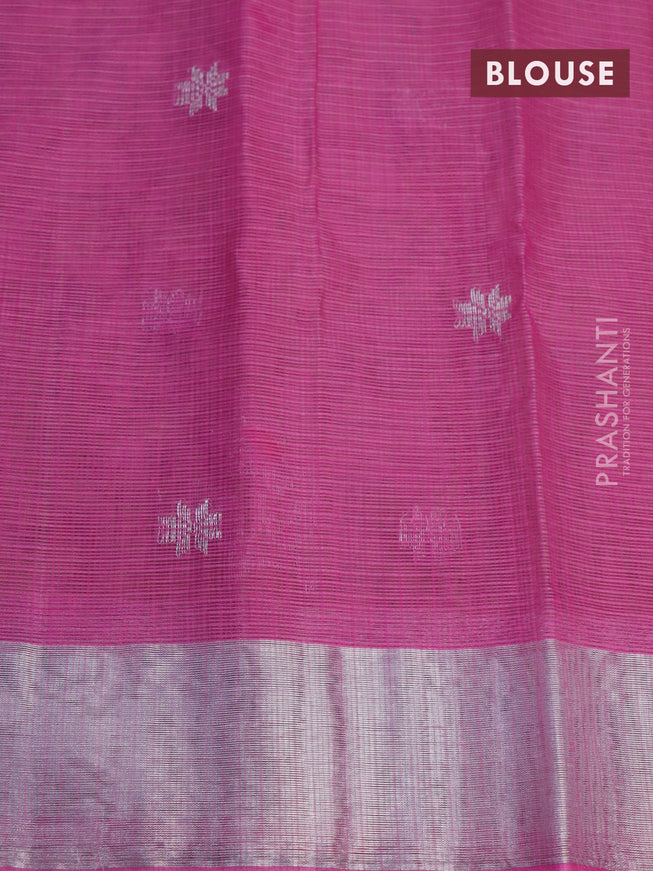 Pure zari kota saree elaichi green and pink with thread & silver zari woven floral buttas and silver zari woven border