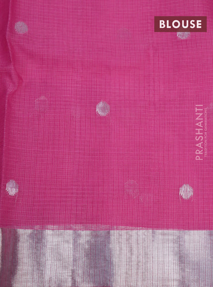 Pure zari kota saree light pink with thread & silver zari woven buttas and silver zari woven border