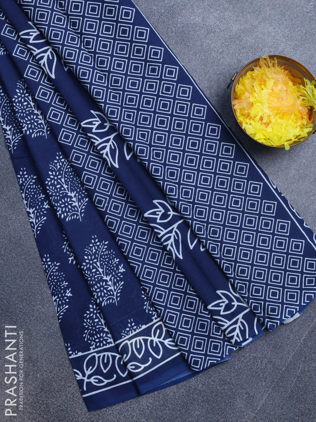 Jaipur cotton saree peacock blue with butta prints and printed border