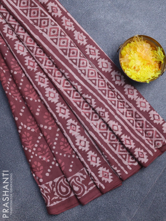 Jaipur cotton saree pastel maroon and beige with allover prints and printed border