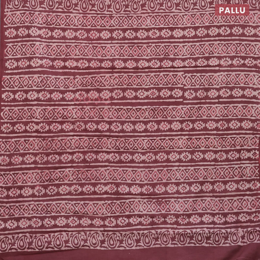 Jaipur cotton saree pastel maroon and beige with allover prints and printed border