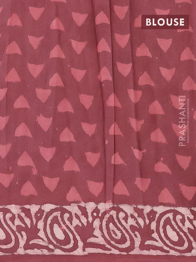 Jaipur cotton saree pastel maroon and beige with allover prints and printed border