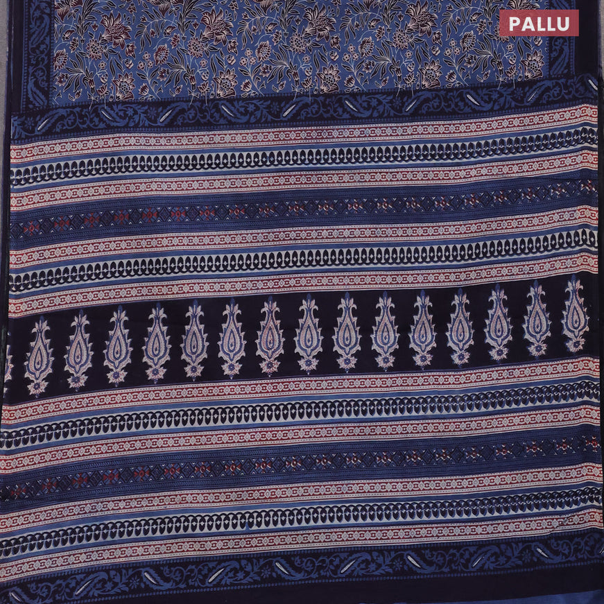 Jaipur cotton saree blue and navy blue with allover floral prints and printed border