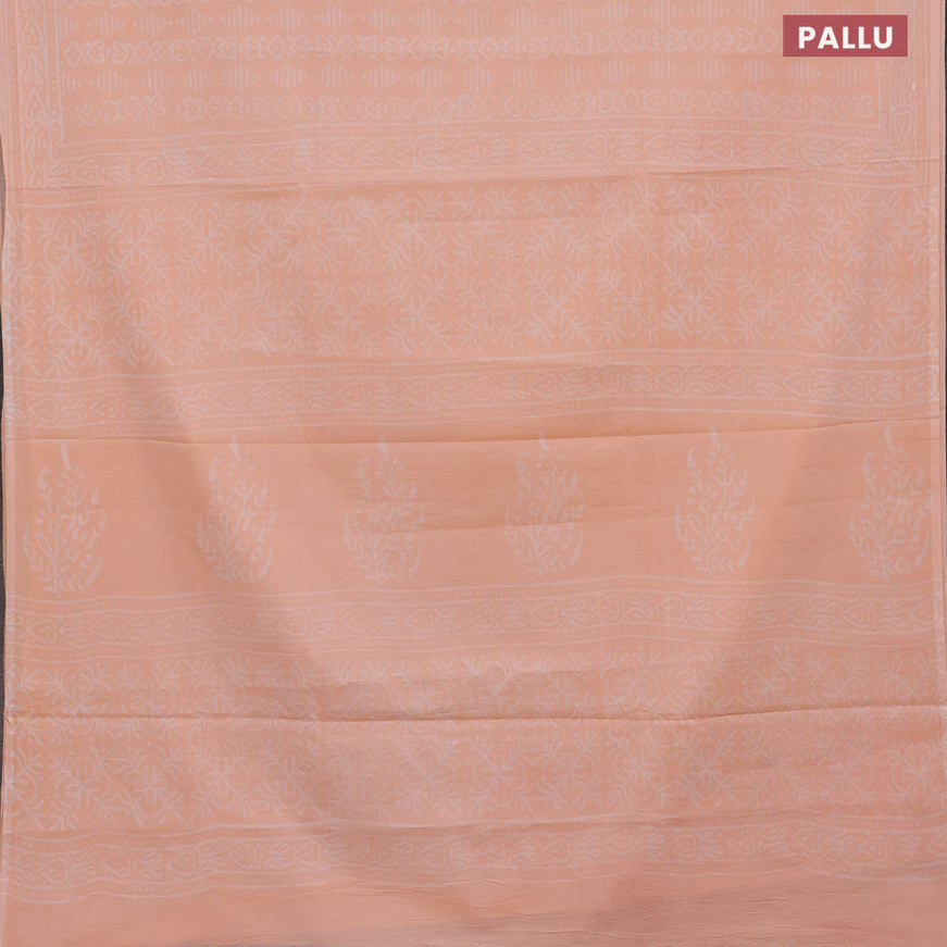 Jaipur cotton saree mild peach orange with allover prints and printed border