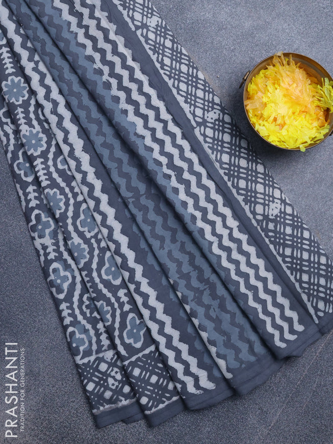 Jaipur cotton saree grey with allover prints and printed border