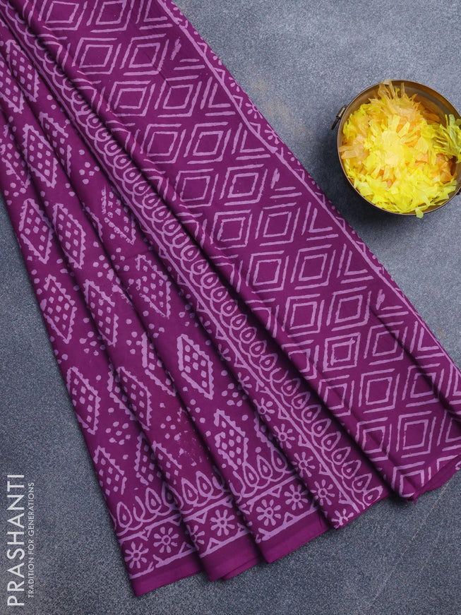 Jaipur cotton saree purple with allover geometric prints and printed border