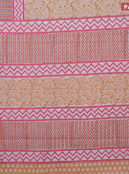 Jaipur cotton saree rust shade and off white pink with allover prints and printed border