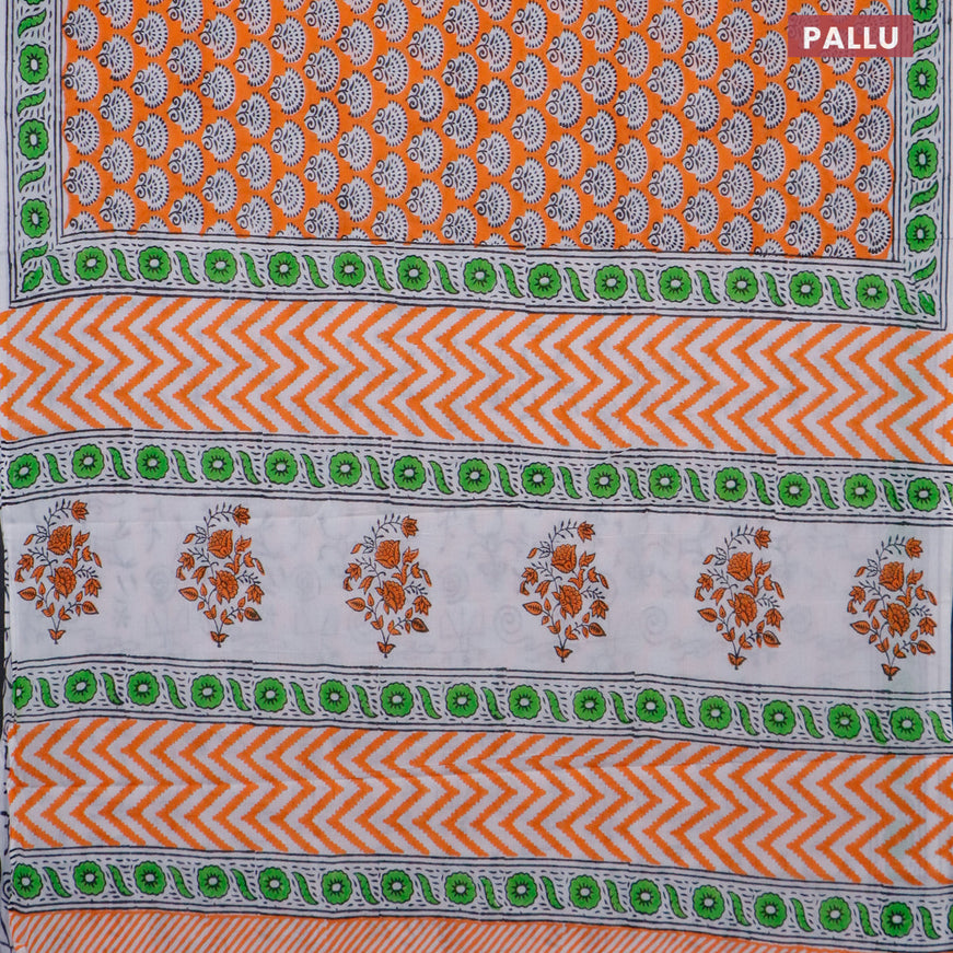 Jaipur cotton saree orange and off white with allover butta prints and printed border