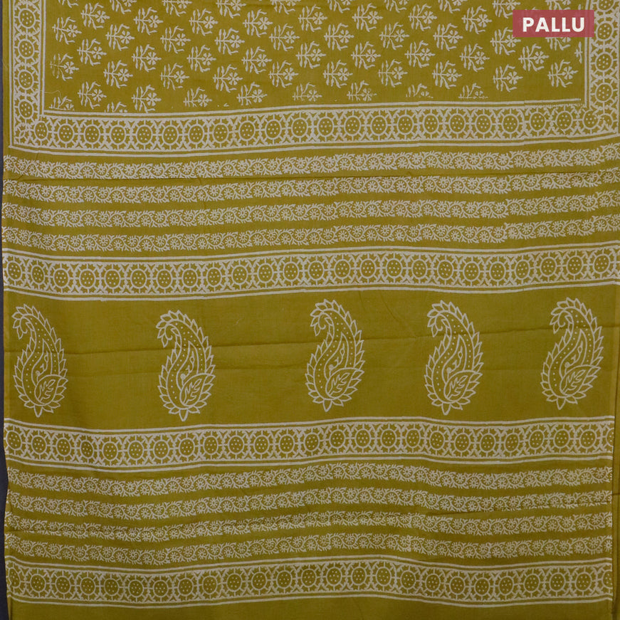 Jaipur cotton saree lime green with allover butta prints and printed border