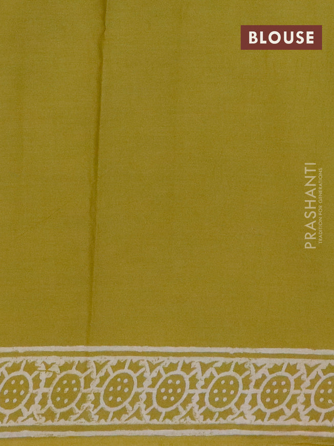 Jaipur cotton saree lime green with allover butta prints and printed border