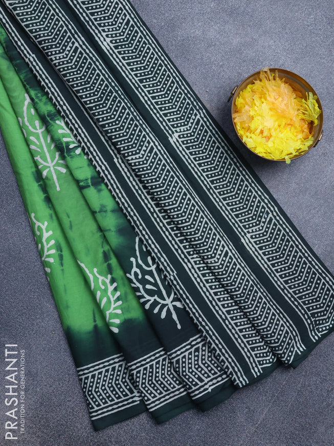 Jaipur cotton saree green and dark bottle green with tie and dye butta prints and printed border