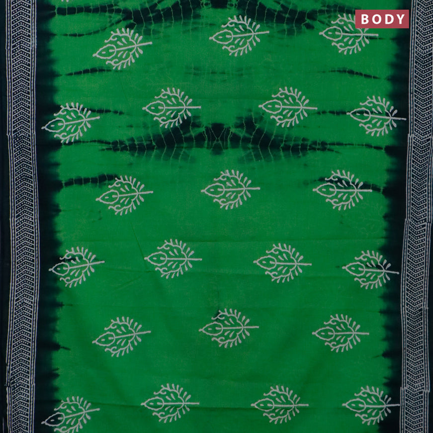 Jaipur cotton saree green and dark bottle green with tie and dye butta prints and printed border