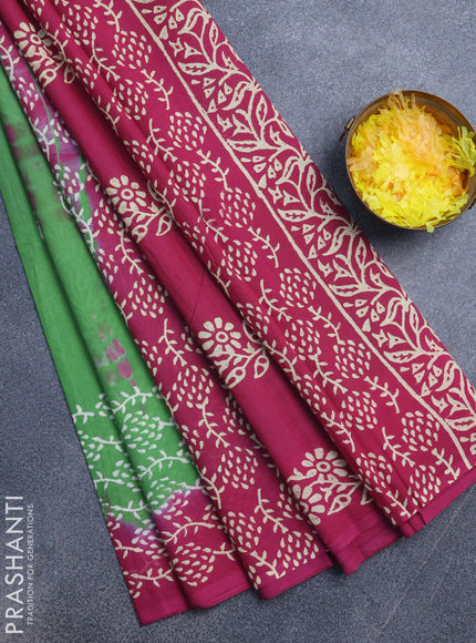 Jaipur cotton saree green and magenta pink with tie & dye butta prints and printed border