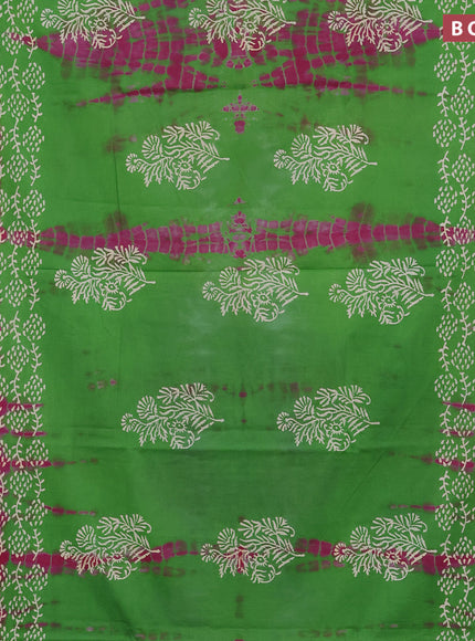 Jaipur cotton saree green and magenta pink with tie & dye butta prints and printed border