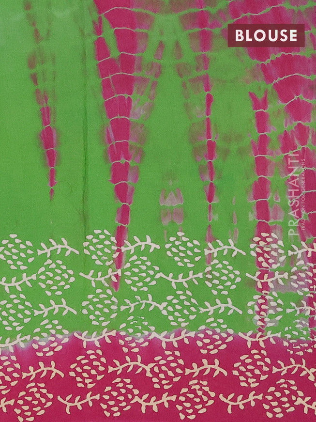 Jaipur cotton saree green and magenta pink with tie & dye butta prints and printed border