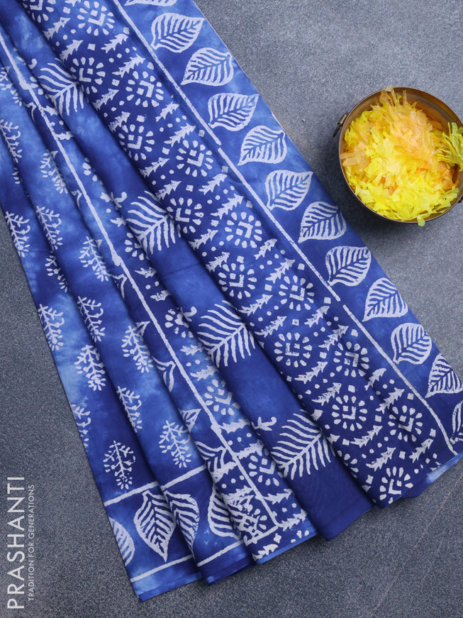 Jaipur cotton saree blue shade with tie & dye butta prints and printed border