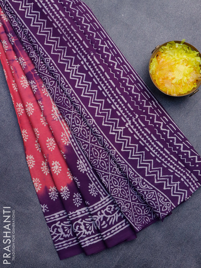 Jaipur cotton saree pink and violet with tie & dye butta prints and printed border