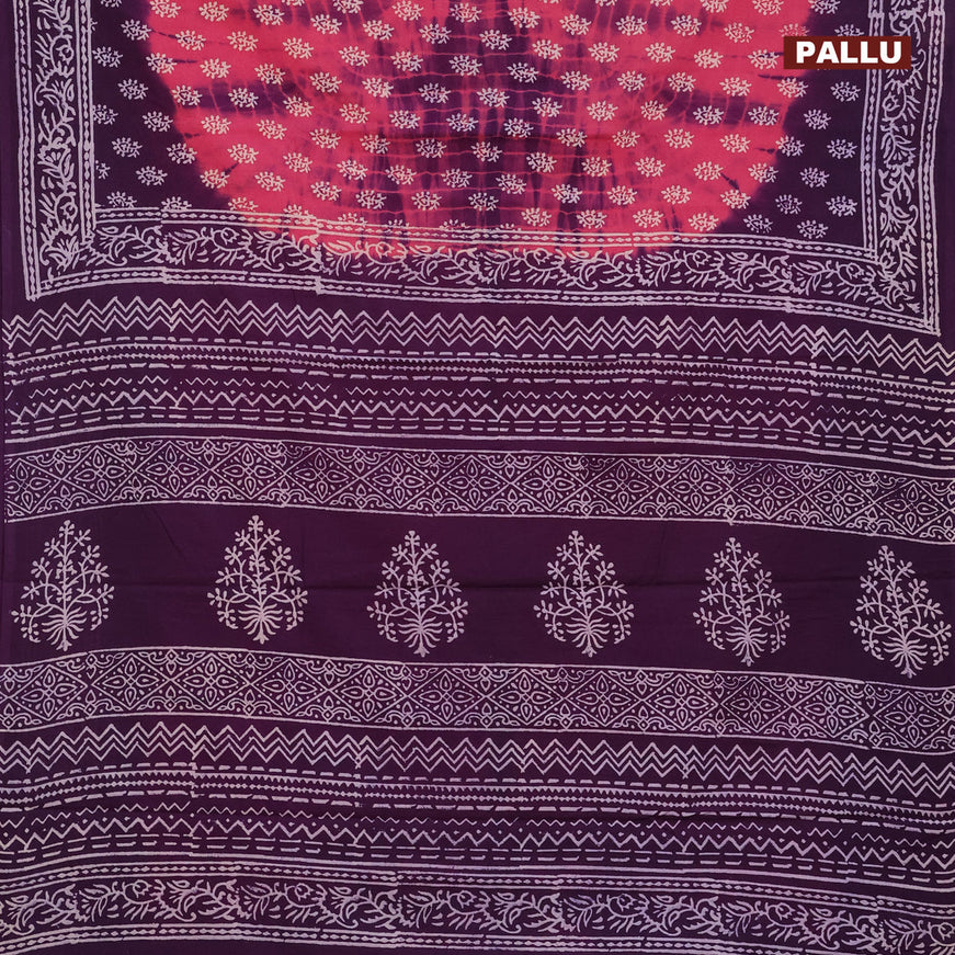 Jaipur cotton saree pink and violet with tie & dye butta prints and printed border