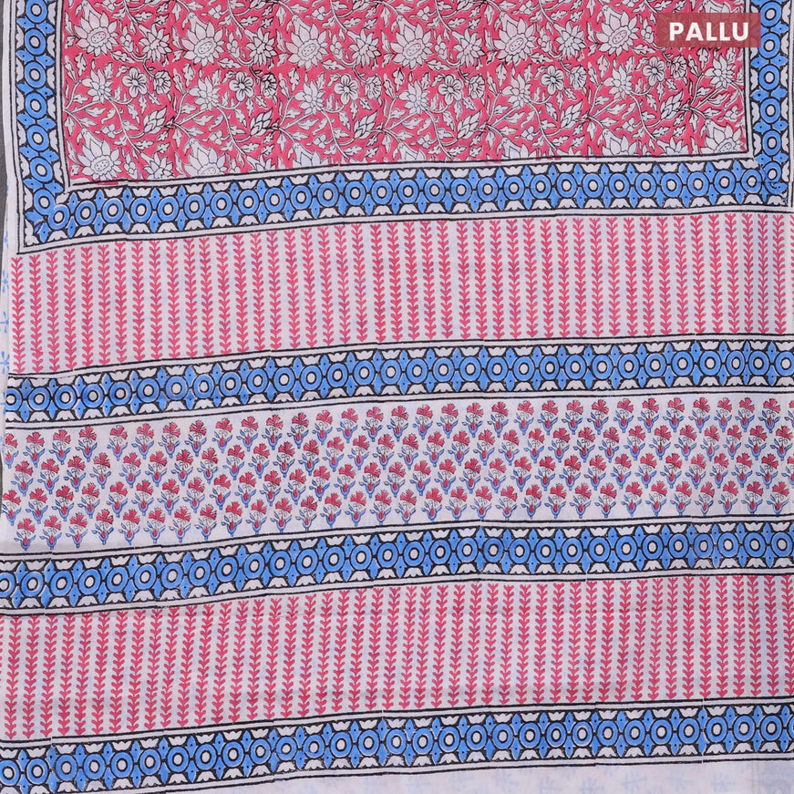 Jaipur cotton saree light pink and off white with allover prints and printed border