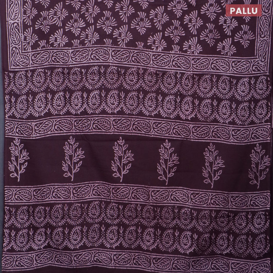 Jaipur cotton saree coffee brown with allover prints and printed border