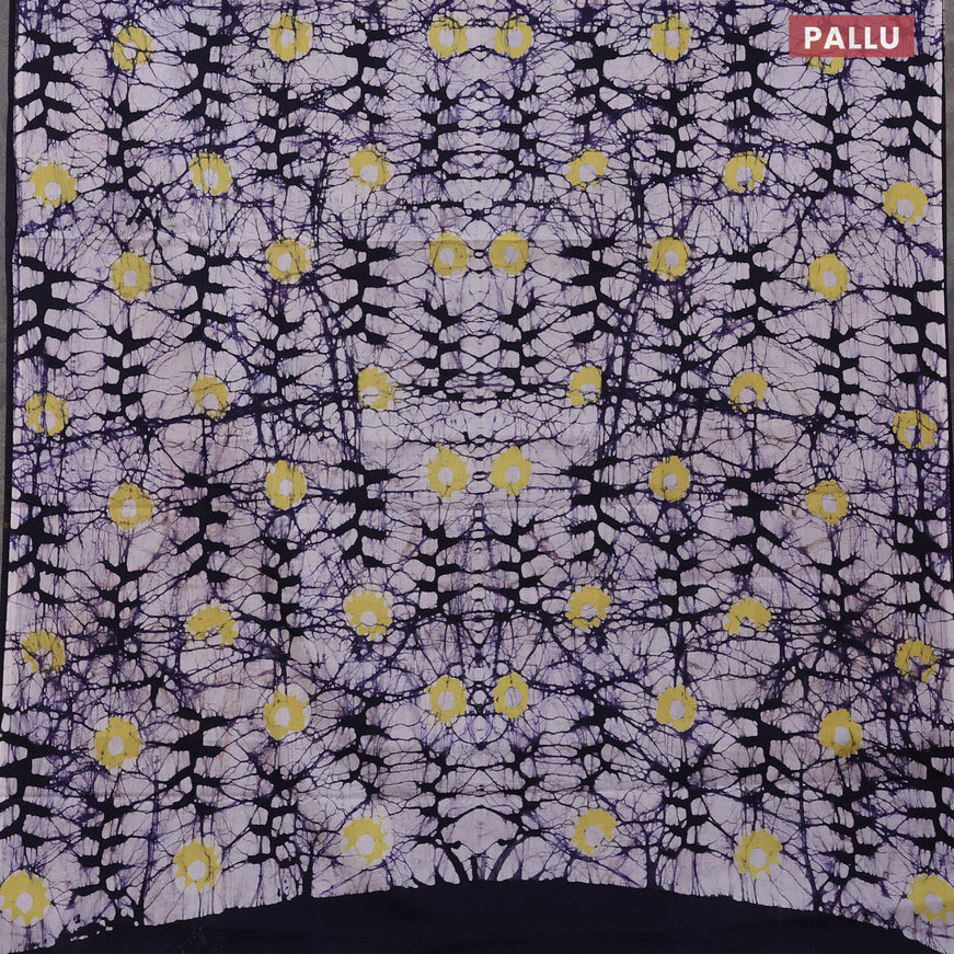 Jaipur cotton saree dark navy blue and off white with allover batik prints and printed border