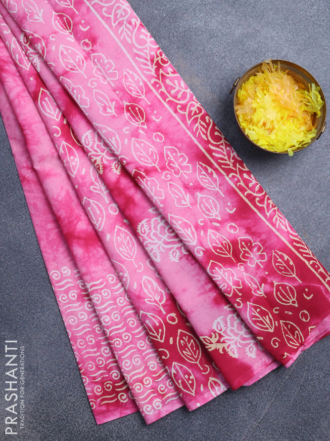 Jaipur cotton saree light pink with allover tie & dye prints and printed border