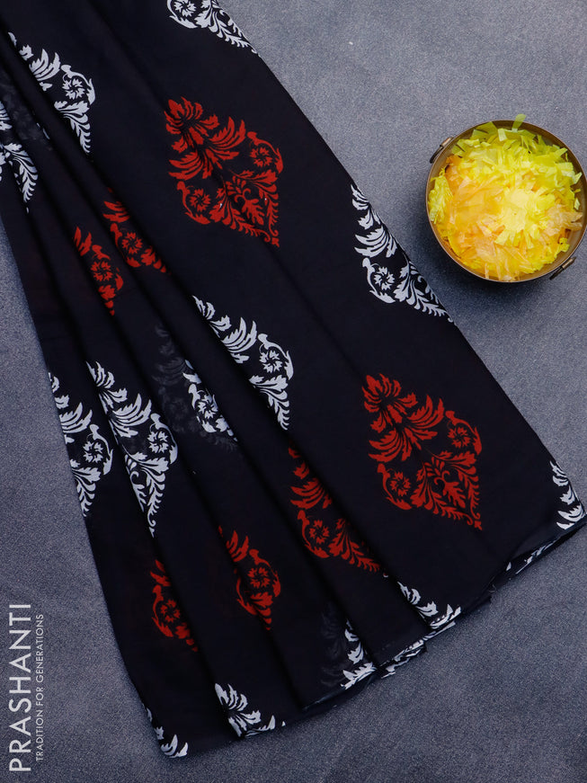 Jaipur cotton saree black with butta prints in borderless style