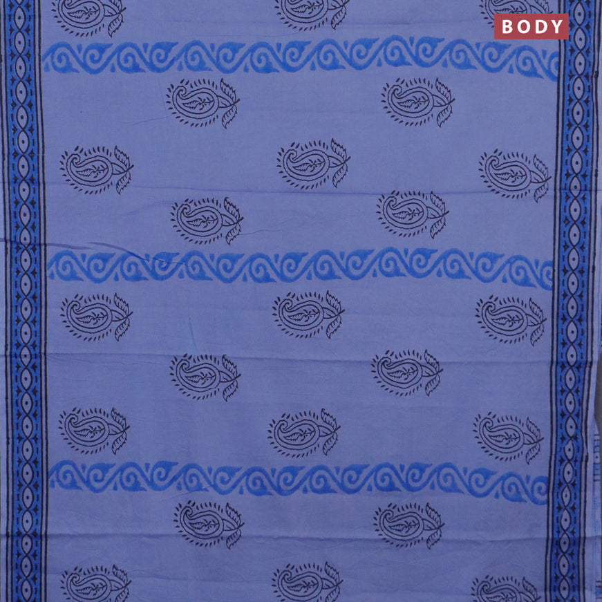 Jaipur cotton saree bluish grey and blue with paisley butta prints and printed border